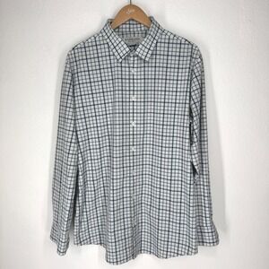 Mizzen Main Mens Large Trim Fit Performance Dress Shirt Navy White Windowpane